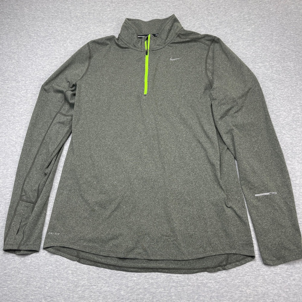 Nike Pullover Mens Large Element Quarter Zip Grey Neon Green Dri-FIT EUC